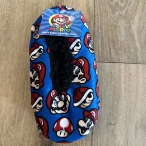 Super Mario Fuzzy Babba Slipper Socks Brand New NWT 3T-4T Shoe Size 8-10 Toddler
